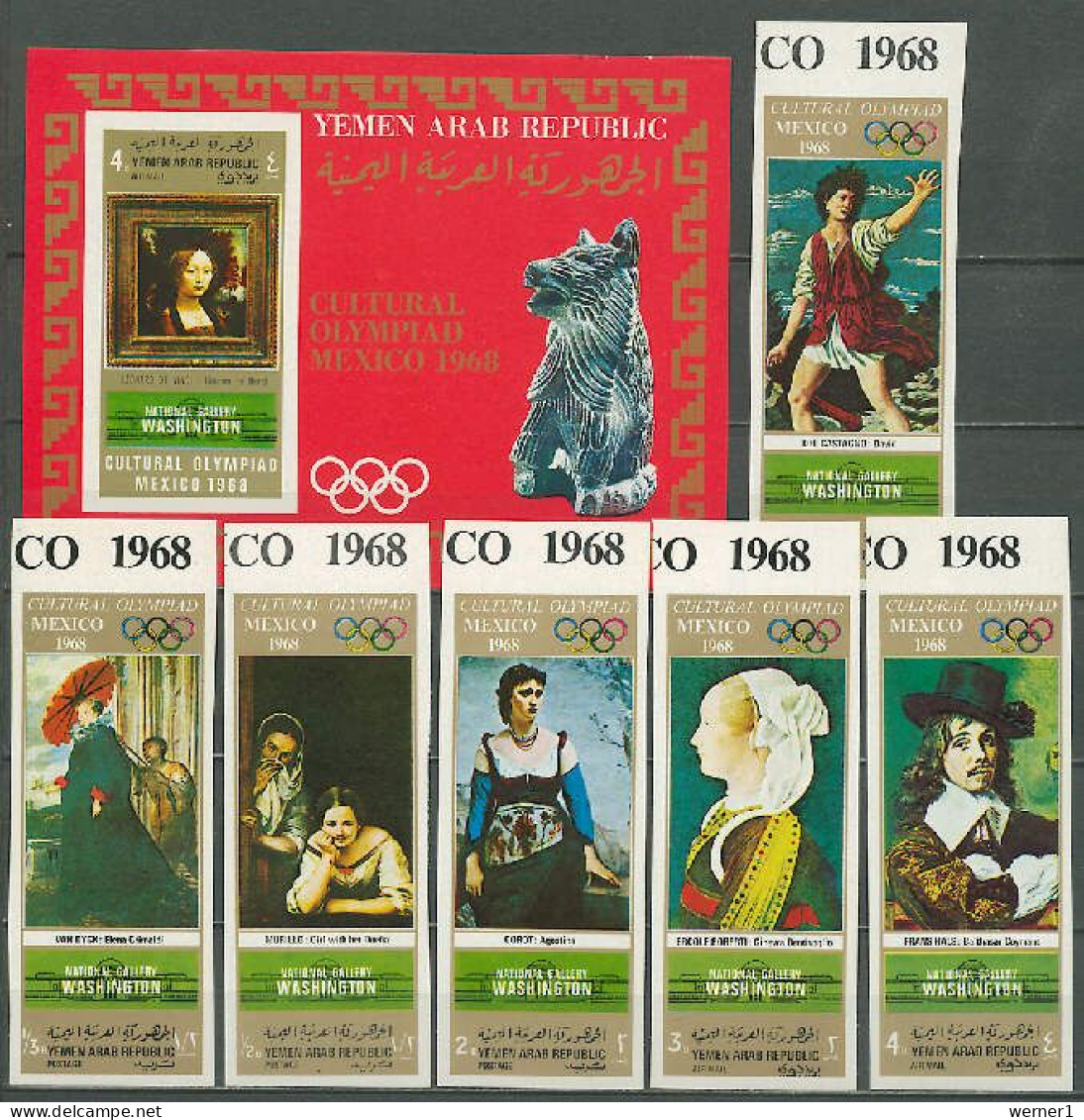 Yemen Arab Republic 1969 Olympic Games Mexico, Paintings Van Dyck, Da Vinci, Murillo Etc. Set Of 6 + S/s Imperf. MNH - Summer 1968: Mexico City