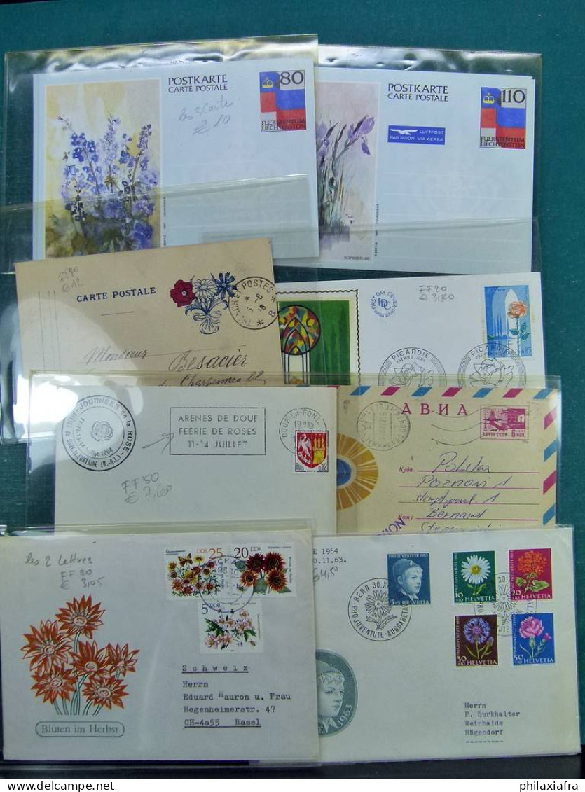 Collection sur le thème des fleurs, avec timbres neufs et oblitérés, envelopp