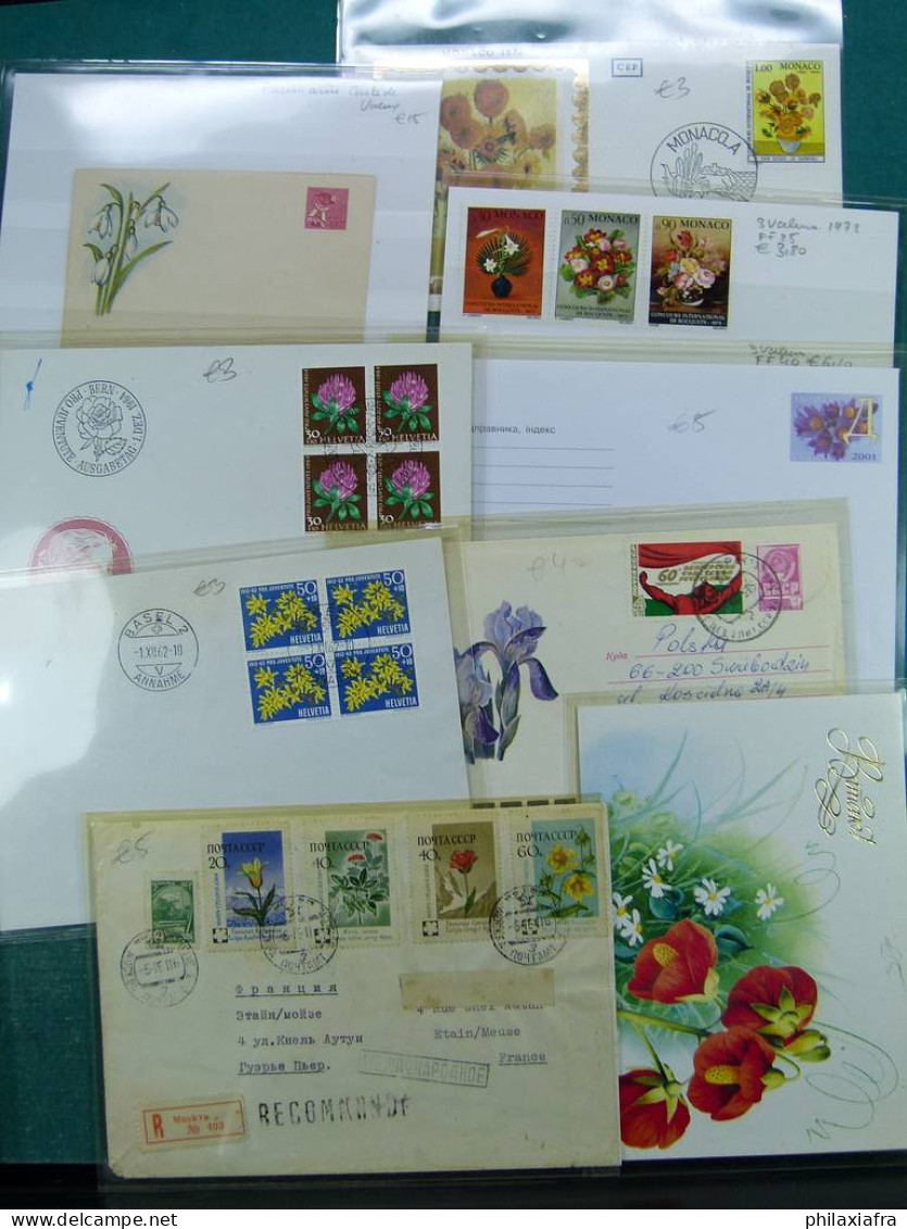 Collection sur le thème des fleurs, avec timbres neufs et oblitérés, envelopp