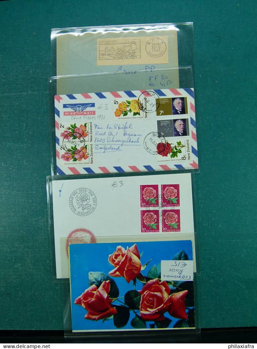 Collection sur le thème des fleurs, avec timbres neufs et oblitérés, envelopp