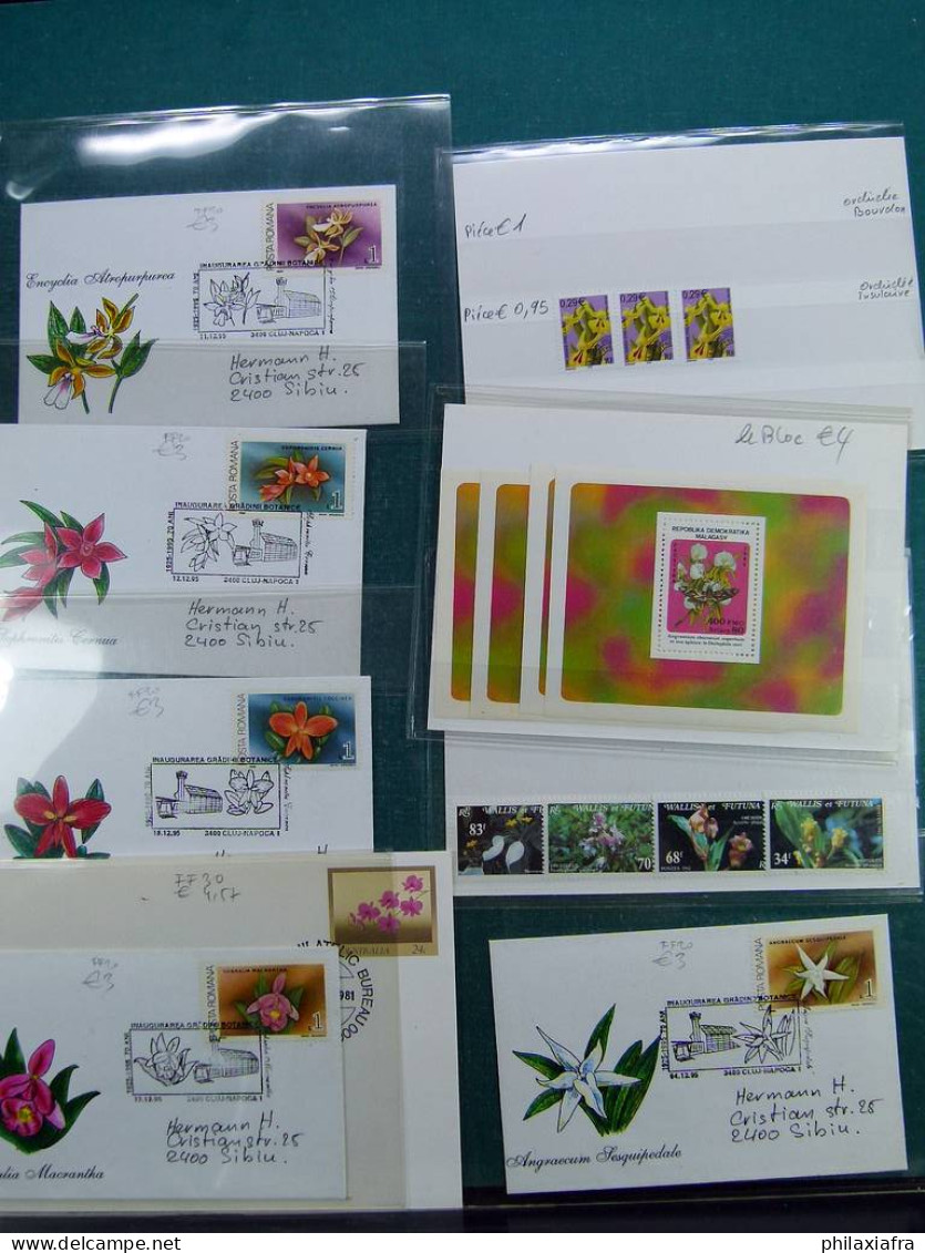 Collection sur le thème des fleurs, avec timbres neufs et oblitérés, envelopp