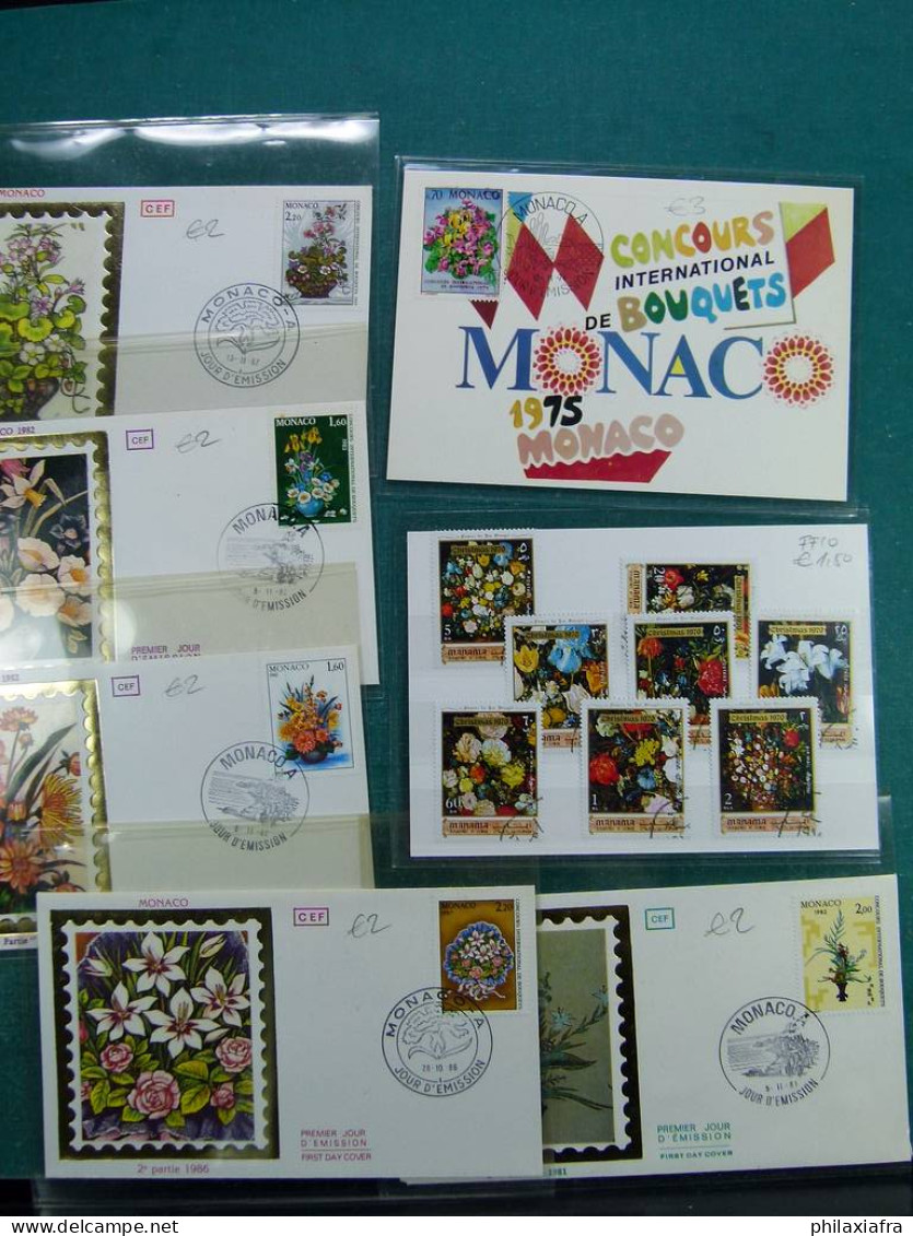 Collection sur le thème des fleurs, avec timbres neufs et oblitérés, envelopp