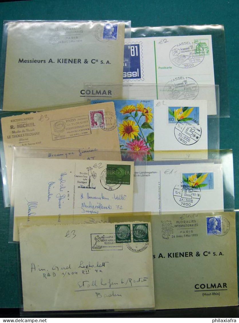 Collection sur le thème des fleurs, avec timbres neufs et oblitérés, envelopp