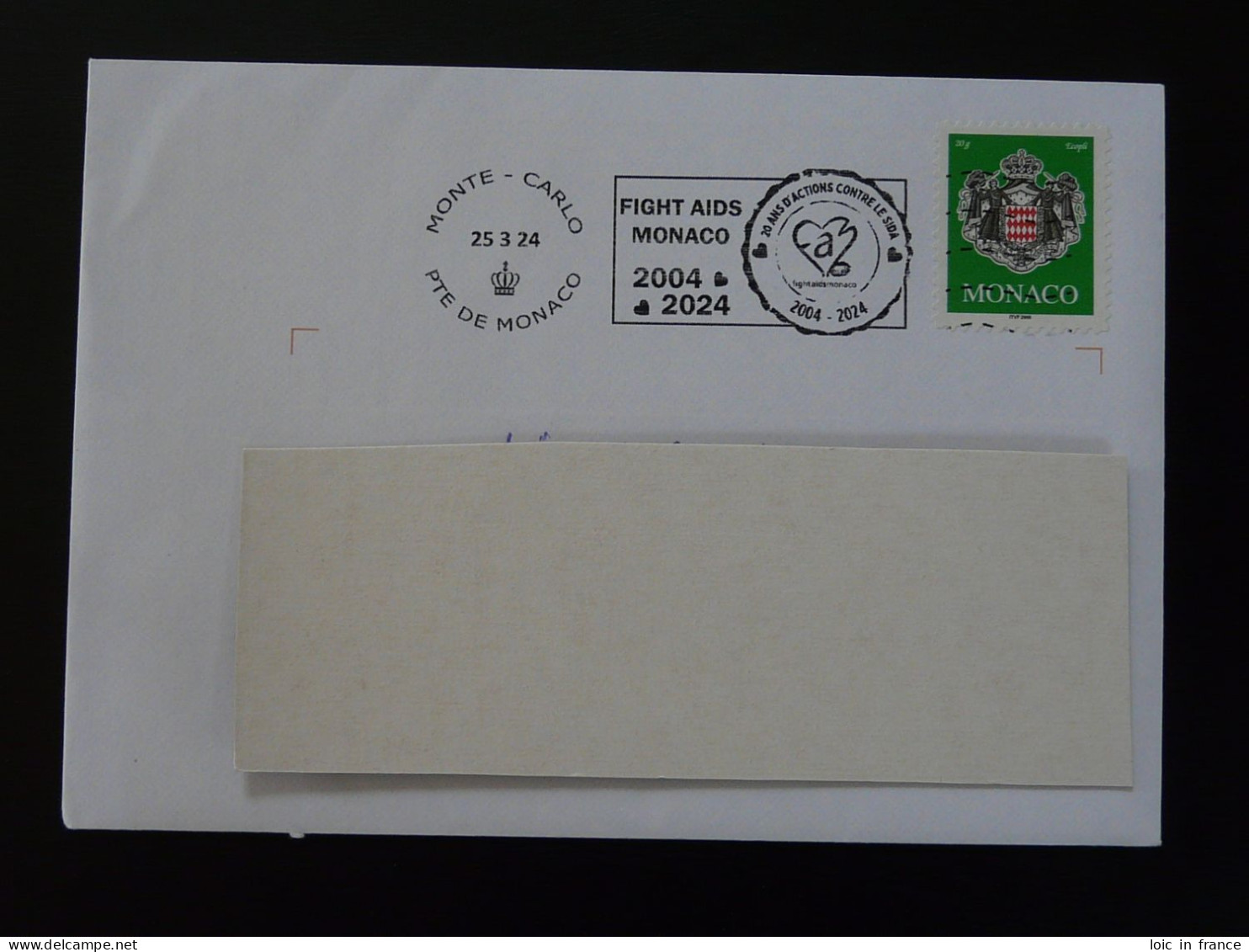 Lutte Contre Le SIDA Fight AIDS 2024 Flamme Sur Lettre Postmark On Cover Monaco - Marcophilie