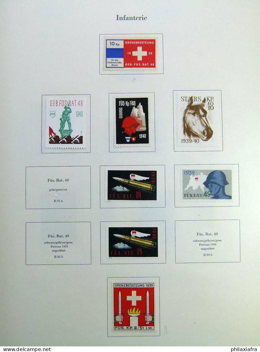 Collection Suisse de Timbres de Soldats, neufs * articulés, sur 2 albums. Valeu