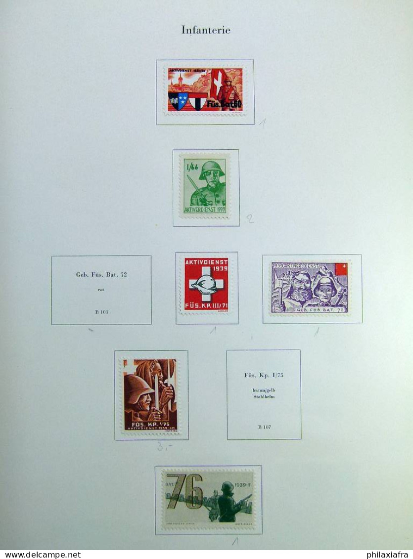 Collection Suisse de Timbres de Soldats, neufs * articulés, sur 2 albums. Valeu