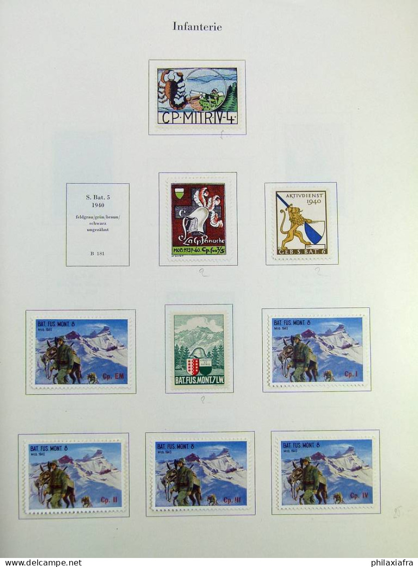 Collection Suisse de Timbres de Soldats, neufs * articulés, sur 2 albums. Valeu