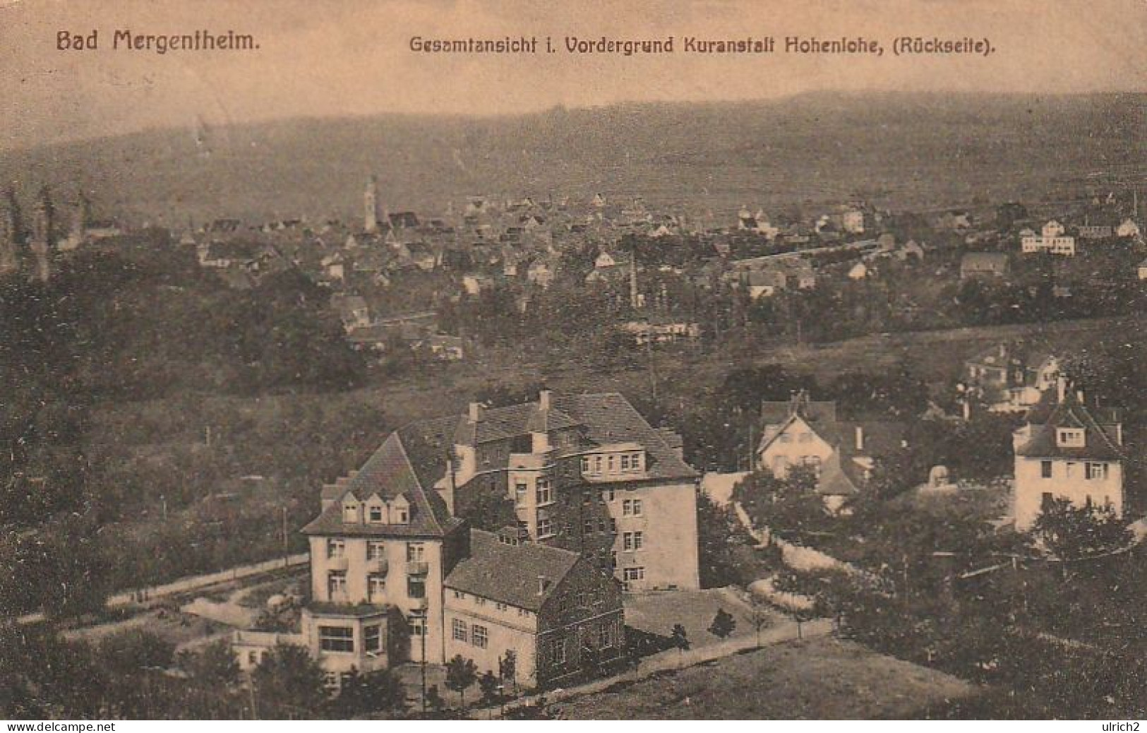 AK Bad Mergentheim - Gesamtansicht I. Vordergrund Kuranstalt Hohenlohe - 1919 (69578) - Bad Mergentheim
