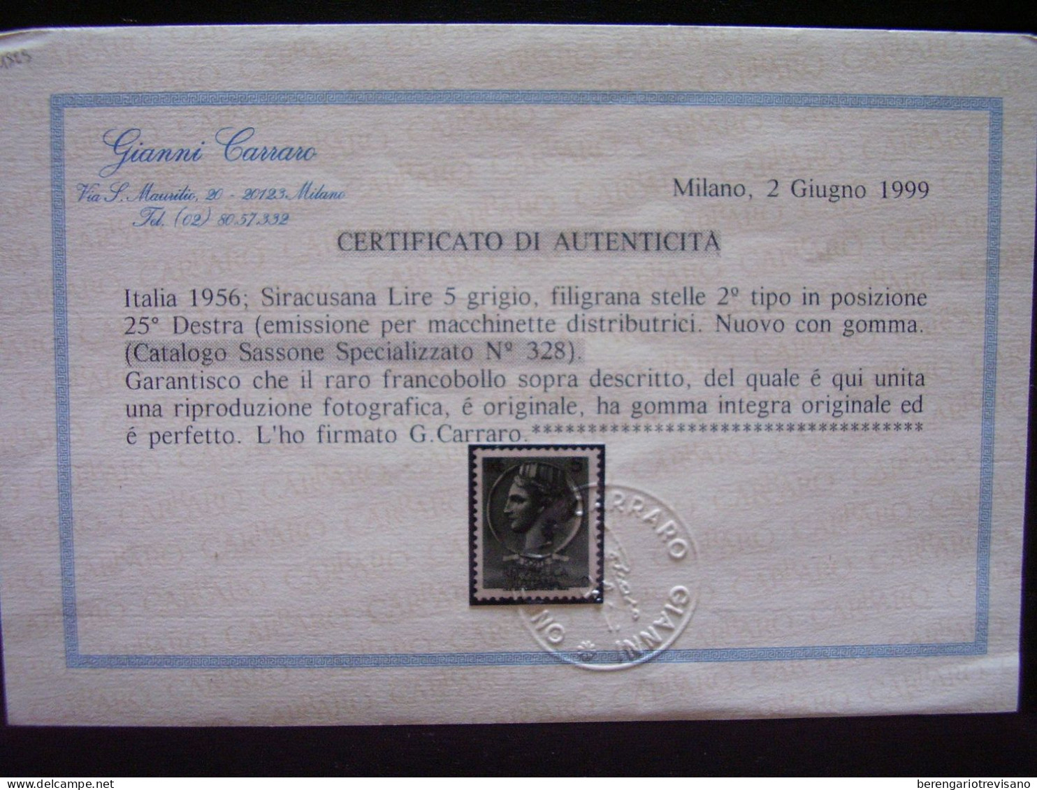 Repubblica Italiana 1956 - Siracusa - 5 Lire Grigie Francobollo Per Distributori Automatici - - 1946-60: Marcophilia