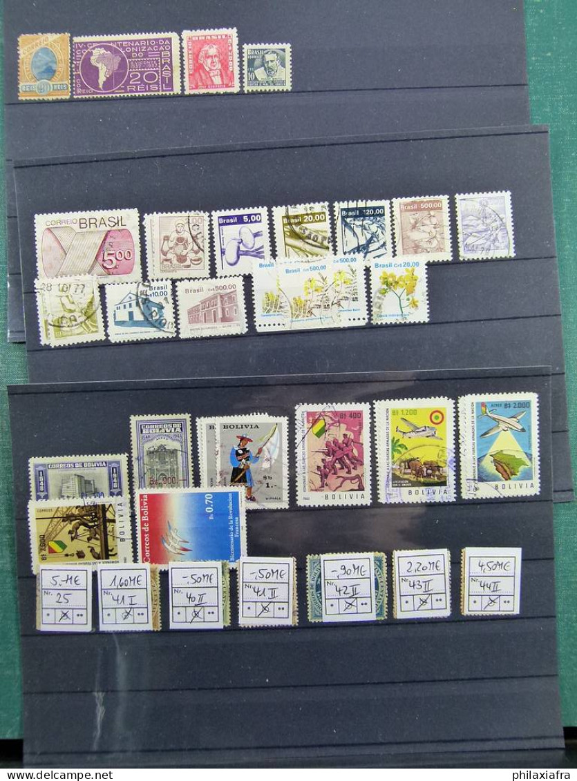 Collection Amérique du Sud, avec timbres neufs et oblitérés, sur cartes.