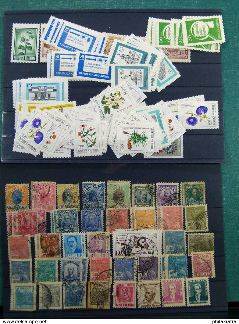 Collection Amérique du Sud, avec timbres neufs et oblitérés, sur cartes.