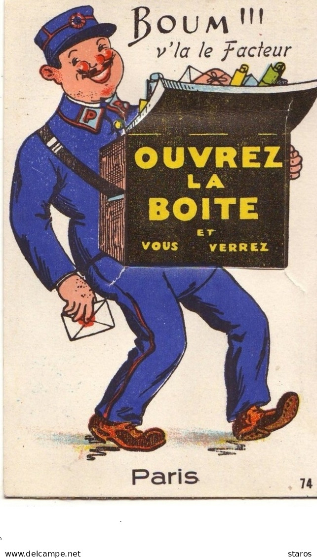 Boum !!! V'la Le Facteur Ouvrez La Boite Et Vous Verrez PARIS (carte à Système) - Other & Unclassified