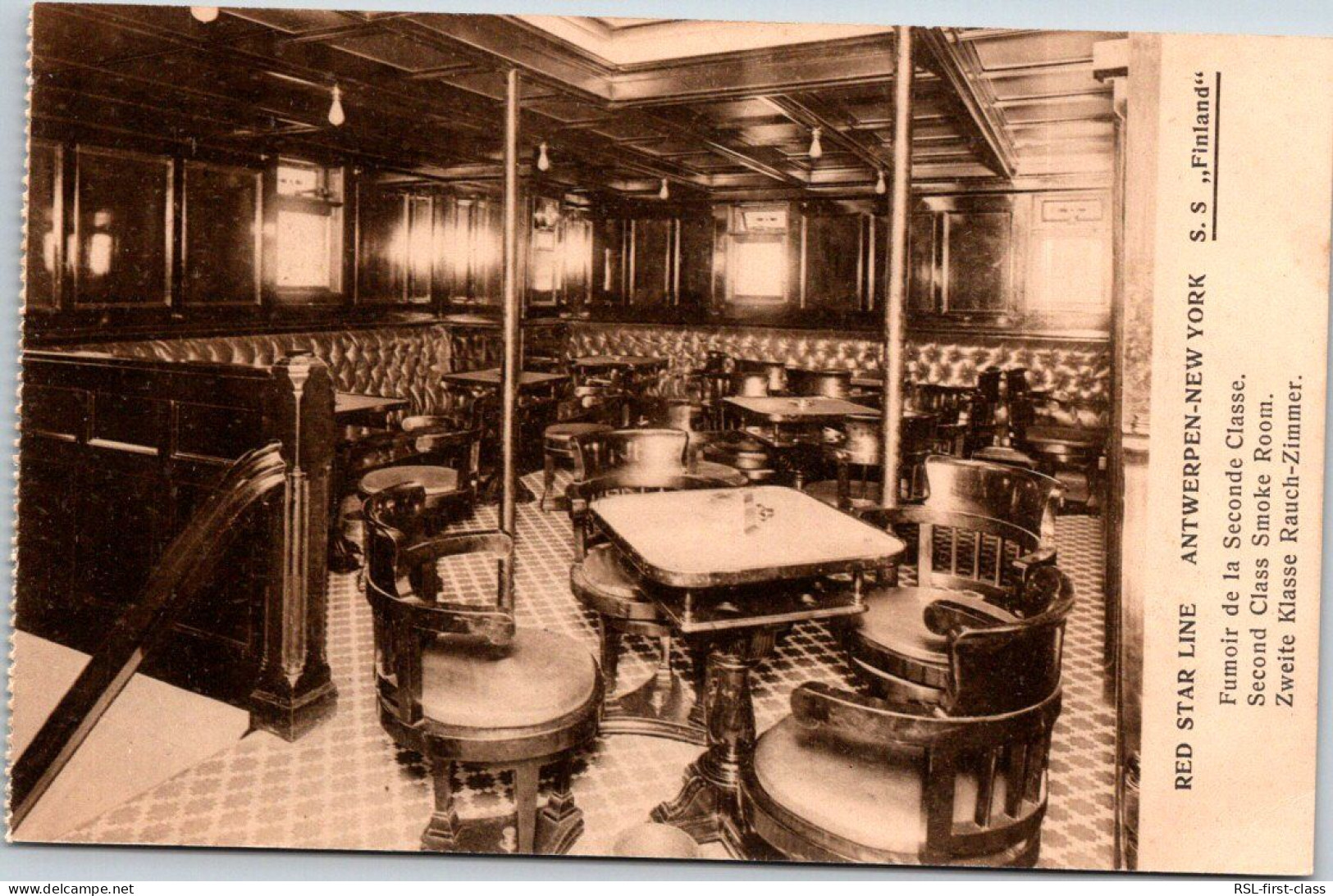 RED STAR LINE : Second Class Smoke Room From Series Interior Photos 2 - Booklet Ss Finland - Paquebots