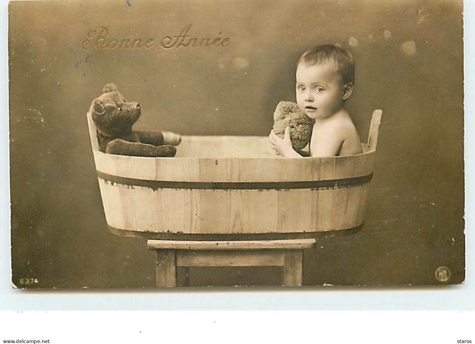 Bonne Année - Enfant Et Un Ourson Dans Un Baquet - Teddy Bear - Jeux Et Jouets