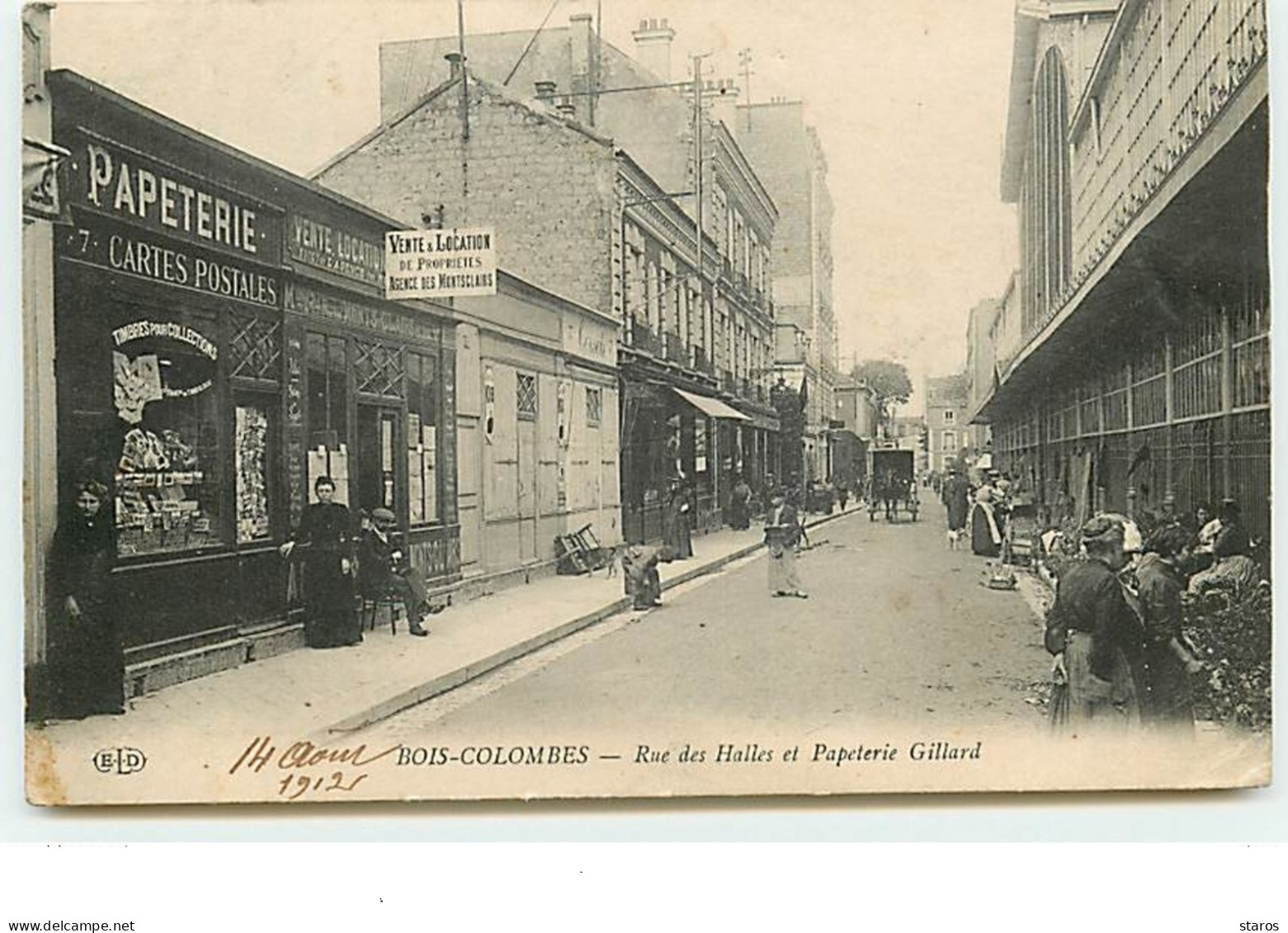 BOIS-COLOMBES - Rue Des Halles Et Papeterie Gillard - Vente De Cartes Postales - ELD - Andere & Zonder Classificatie