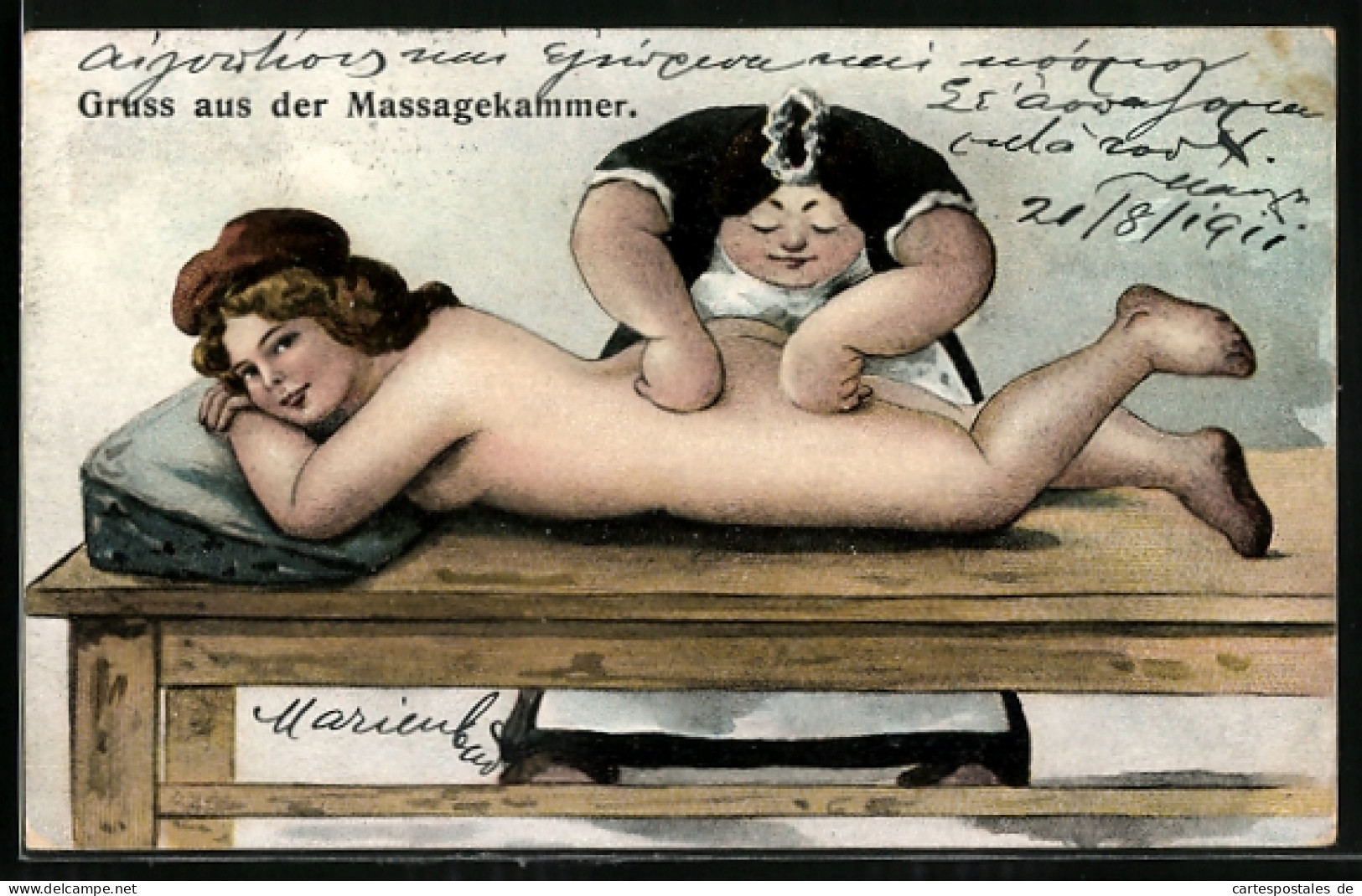 Künstler-AK Nackte Frau Bei Einer Massage In Der Massagekammer  - Health