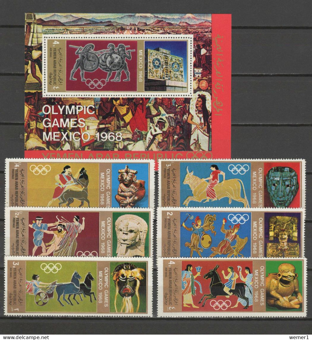 Yemen Arab Republic 1968 Olympic Games Mexico, Set Of 6 + S/s MNH - Sommer 1968: Mexico