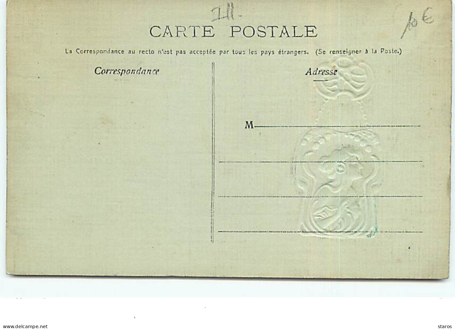 Carte Gaufrée - Profil D'une Jeune Femme - 1900-1949