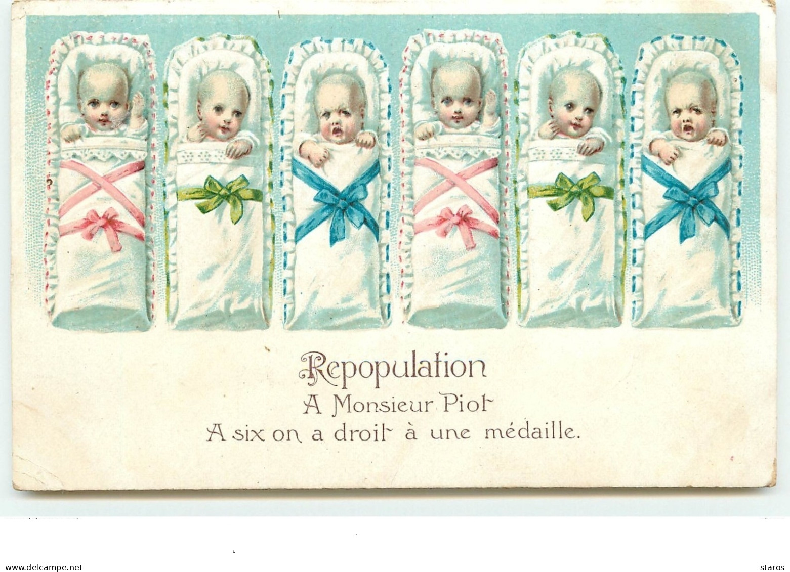 Carte Gaufrée - Repopulation - A Monsieur Piot - A Six On A Droit à Une Médaille - Babies