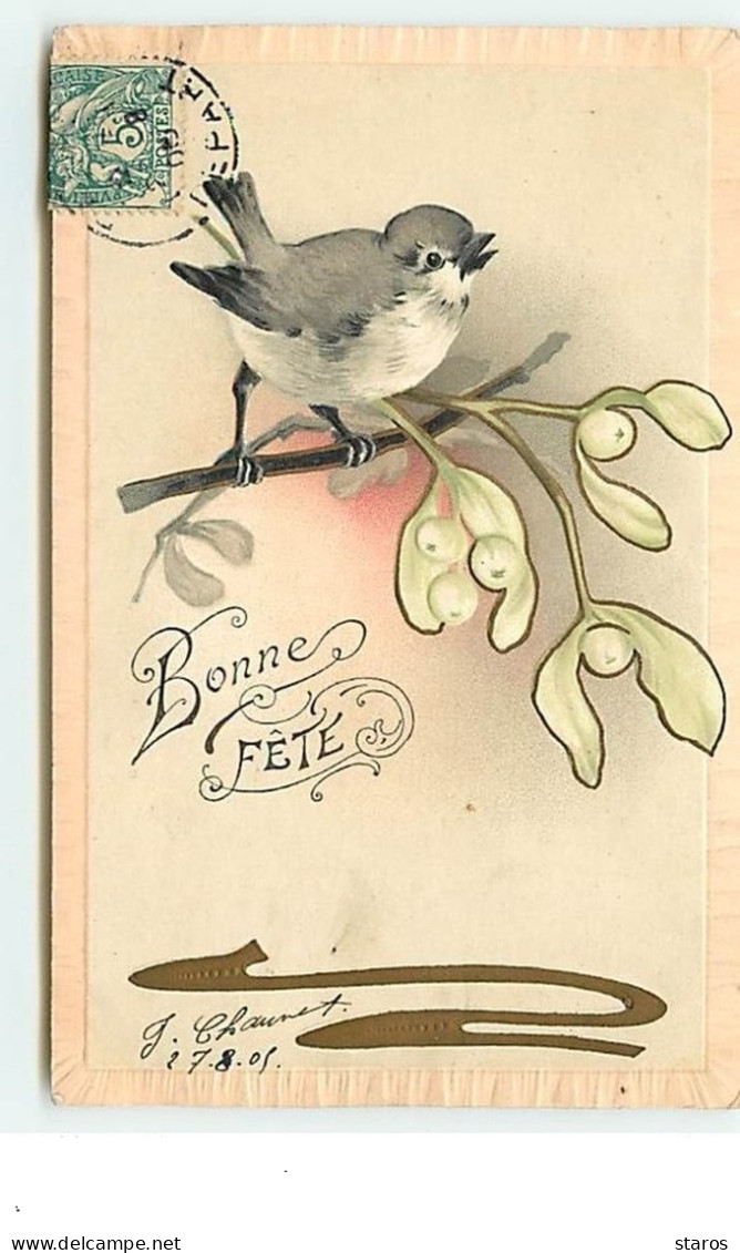 Carte Gaufrée - Bonne Fête - Oiseau Sur Une Branche - Other & Unclassified