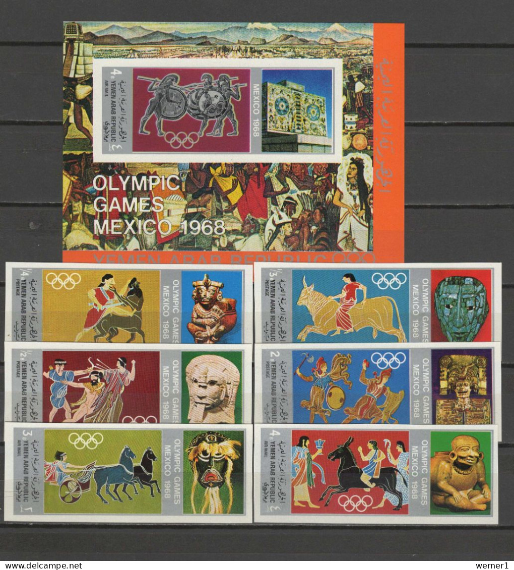 Yemen Arab Republic 1968 Olympic Games Mexico, Set Of 6 + S/s Imperf. MNH - Sommer 1968: Mexico