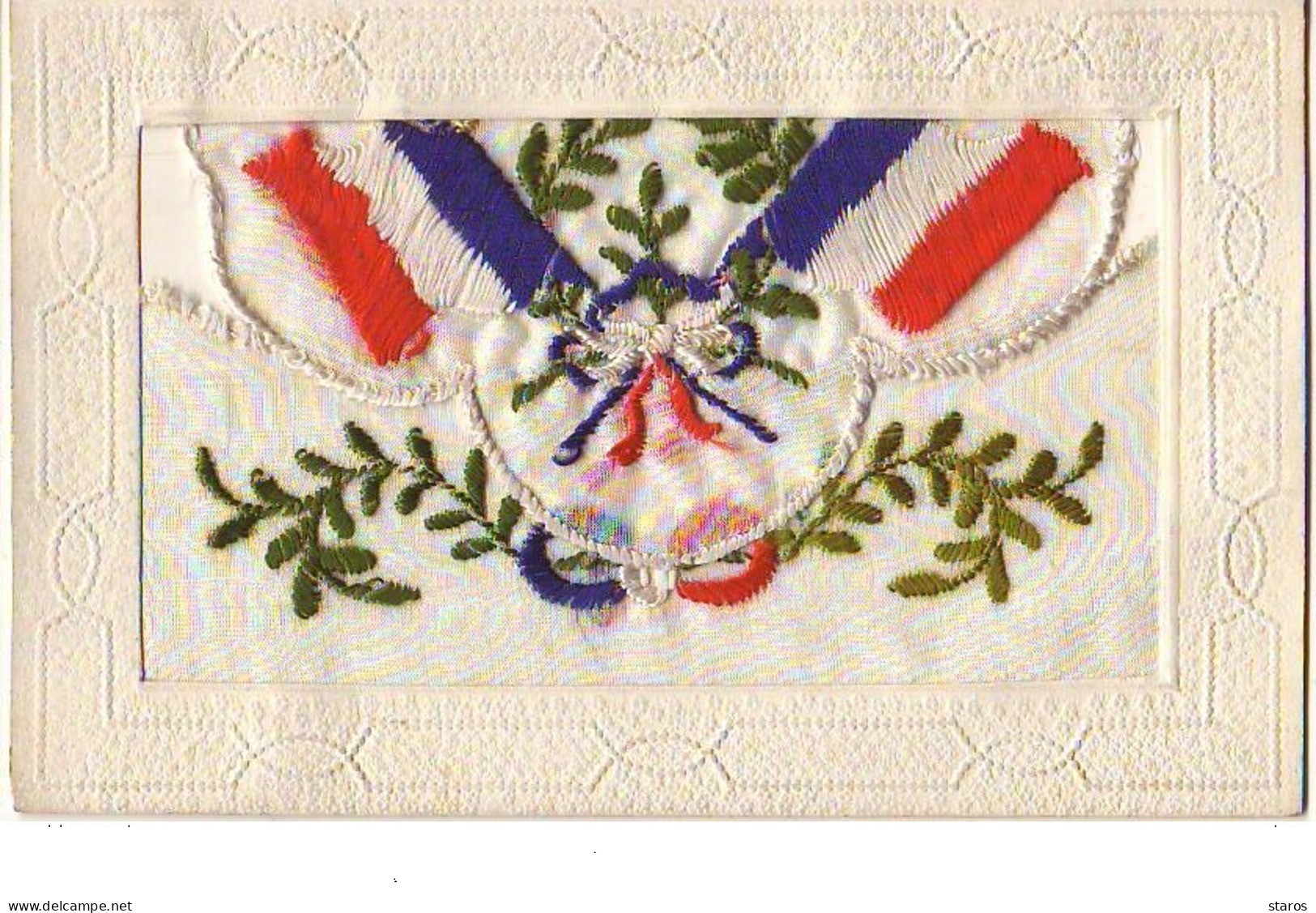 Carte Brodée Avec Rabat - Drapeaux Français - Embroidered