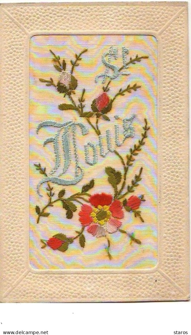 Carte Brodée - Saint-Louis - Fleur - Embroidered