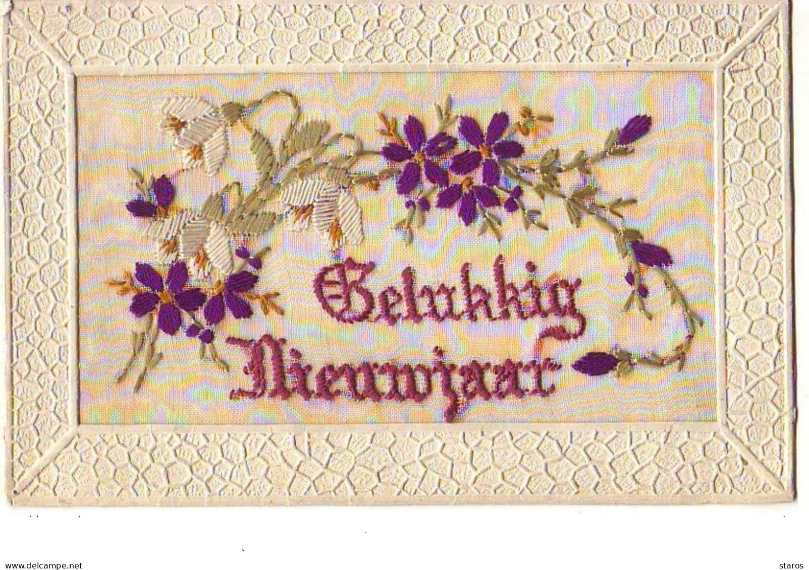 Carte Brodée - Gelukkig Nieuwjaar - Fleurs - Embroidered