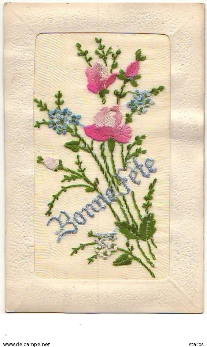 Carte Brodée - Bonne Fête - Rose - Brodées