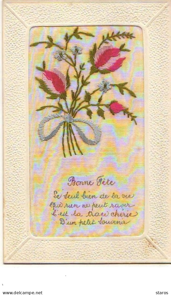 Carte Brodée - Bonne Fête - Tulipes - Embroidered