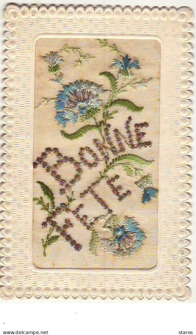 Carte Brodée - Bonne Fête - Fleurs - Embroidered