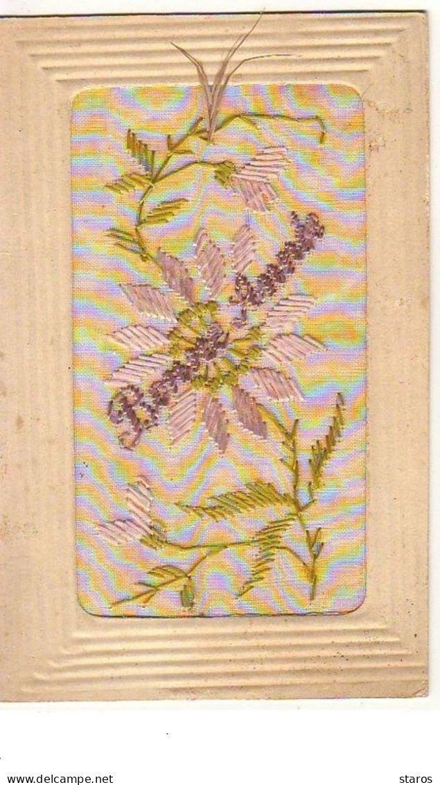 Carte Brodée - Bonne Année - Fleurs - Embroidered