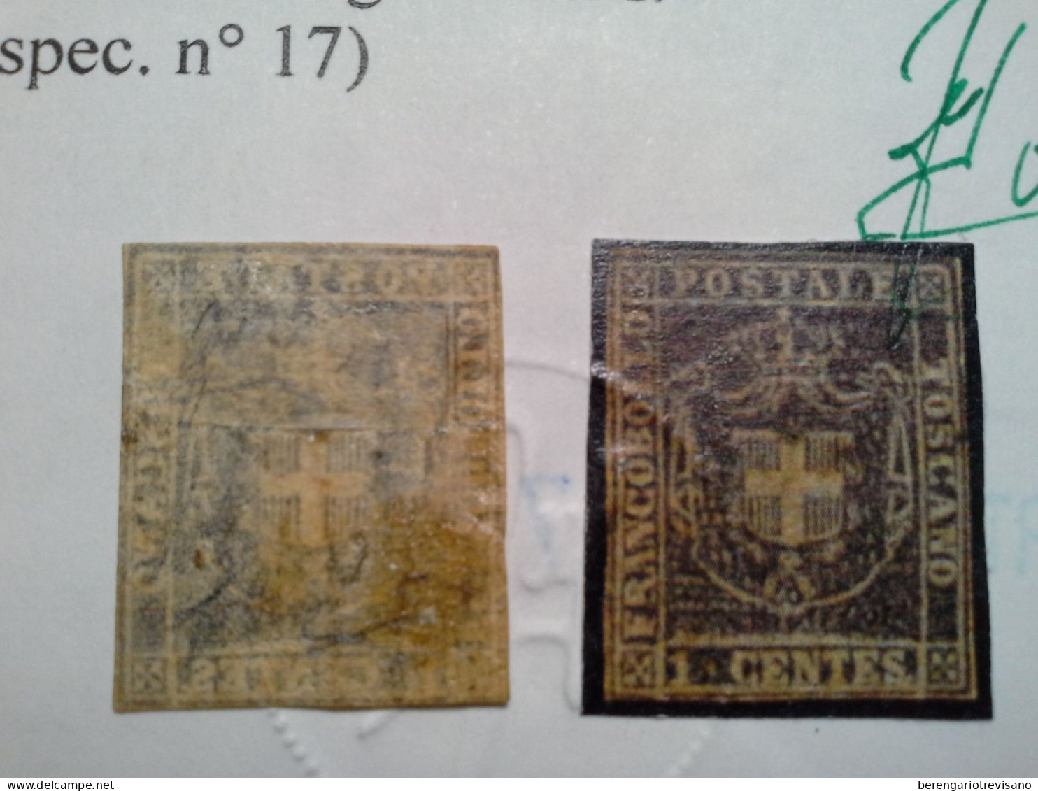 Regno D'Italia 1860 - Toscana 1 Cent. Marrone Violaceo Raro - 2 Certificati - Toscane