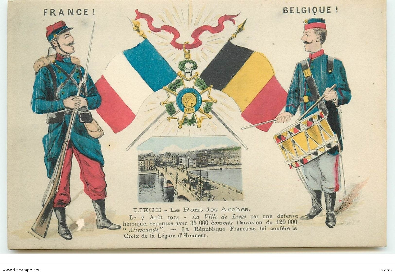 LIEGE - Le Pont Des Arches - Militaires, Et Drapeaux - France Belgique - Liege