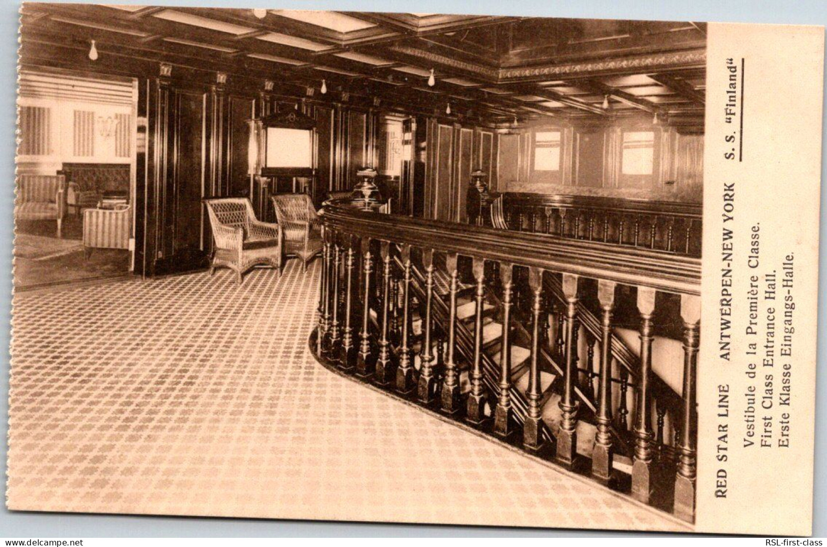 RED STAR LINE : First Class Entrance Hall From Series Interior Photos 2 - Ss Finland - Steamers