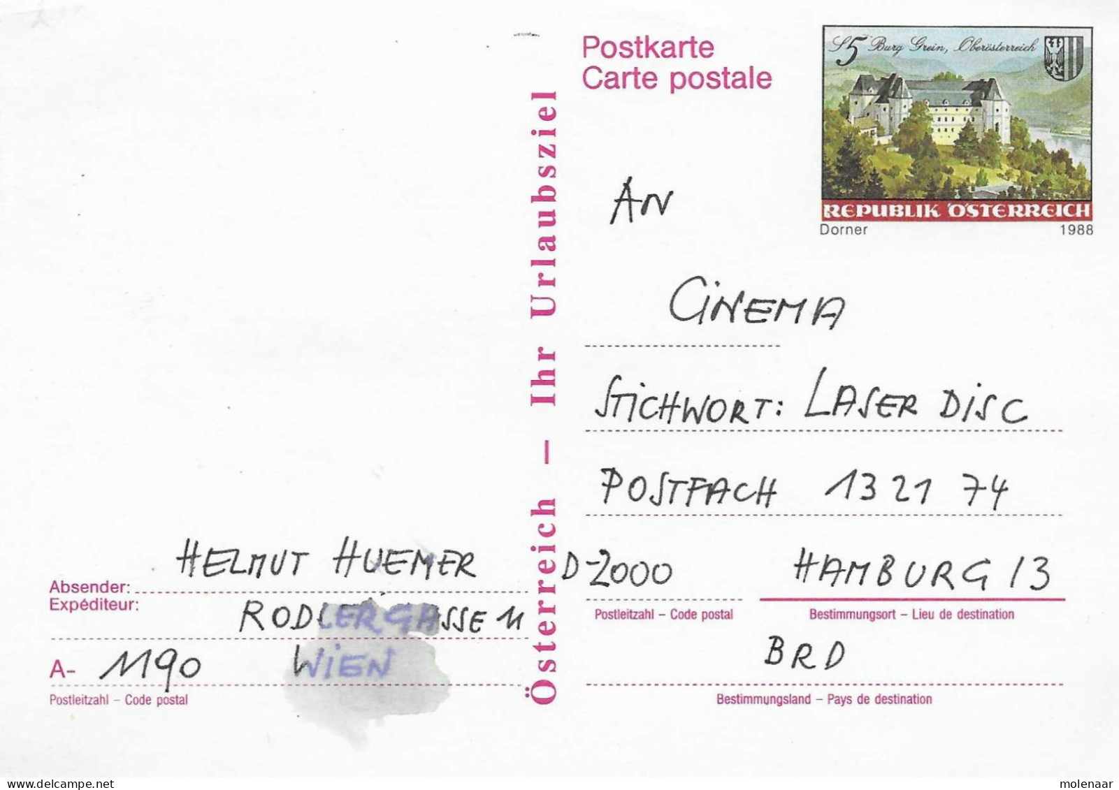 Postzegels > Europa > Oostenrijk > Postwaardestukken > Briefkaart Ui 1988 Gebruikt (17763) - Cartes Postales