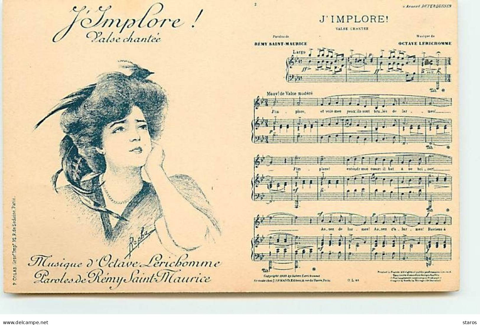 Musique - J'implore - Valse Chantée - Octave Lerichehomme - Illustrateur Rapha - Musique Et Musiciens