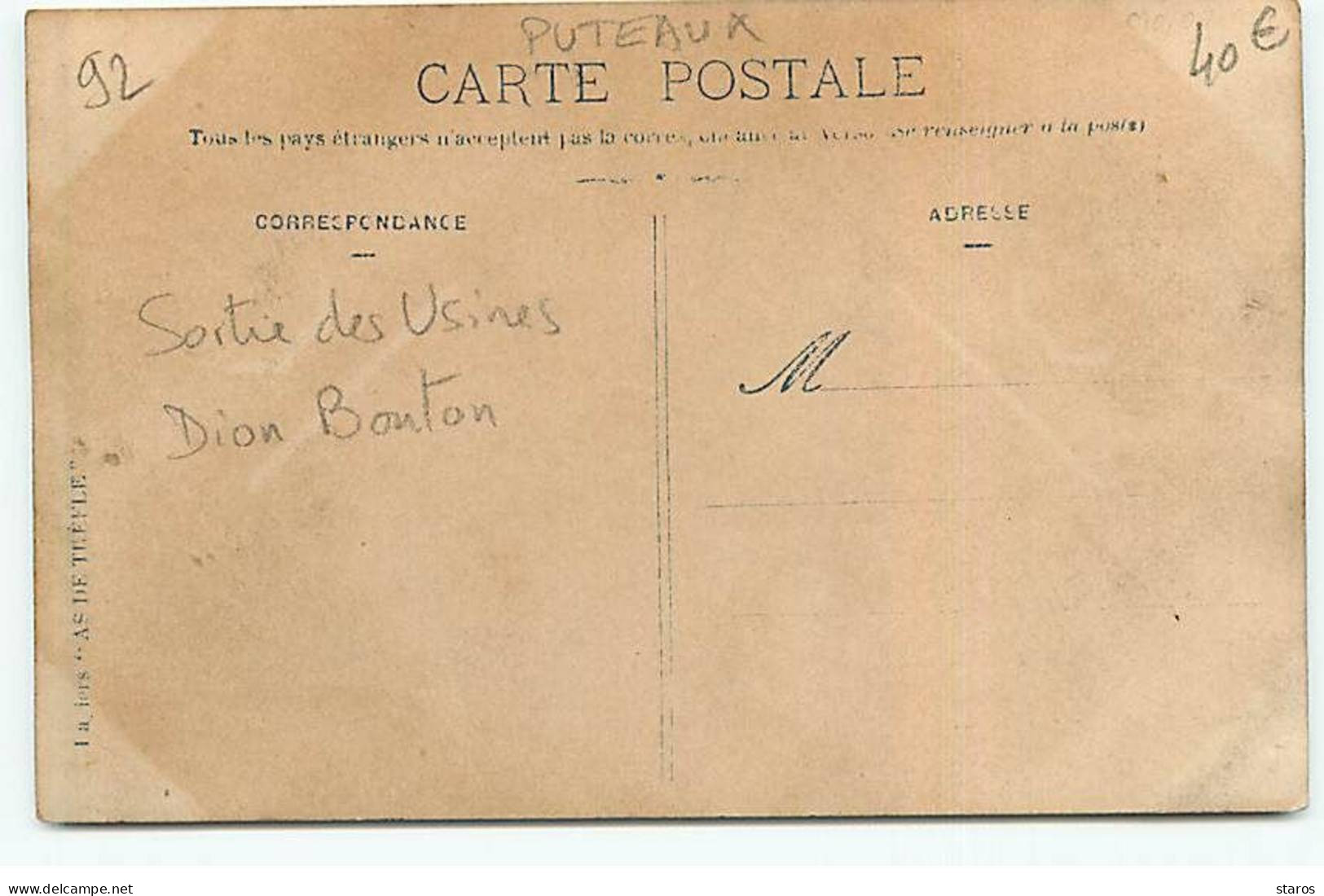 Carte Photo - PUTEAUX - Sortie Des Usines Dion Bouton - Puteaux