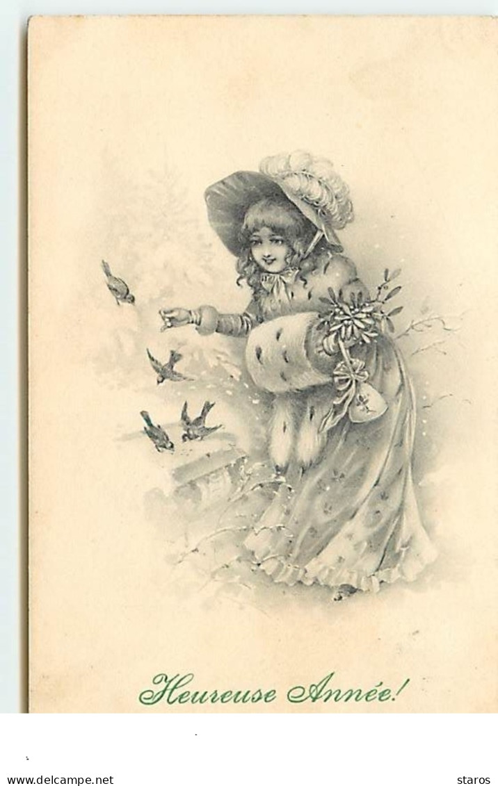 Heureuse Année - Jeune Fille Nourrissant Des Oiseaux - New Year