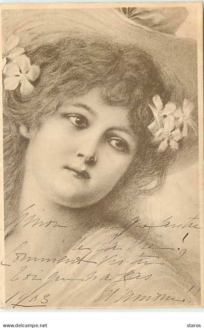 Illustrateur - MM Vienne - Style Patella - Portrait D'une Femme Avec Des Fleurs Dans Les Cheveux - Vienne