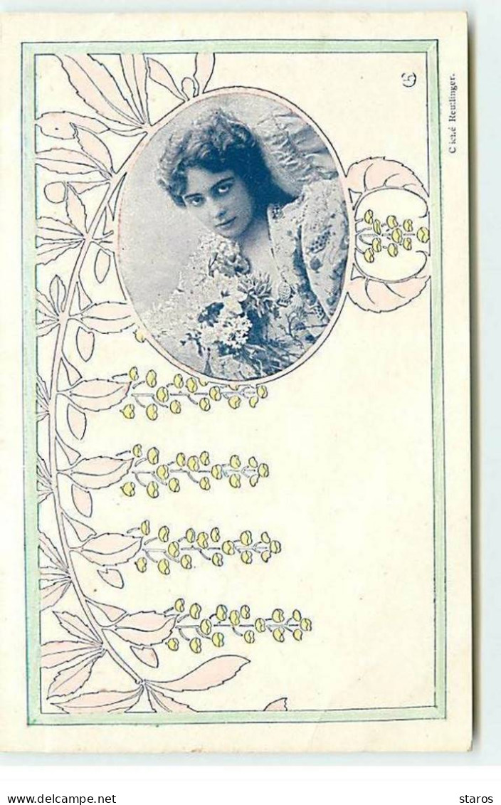 Fantaisie - Art Nouveau - Femme Avec Un Bouquet Dans Un Médaillon - Cliché Reutlinger - Femmes
