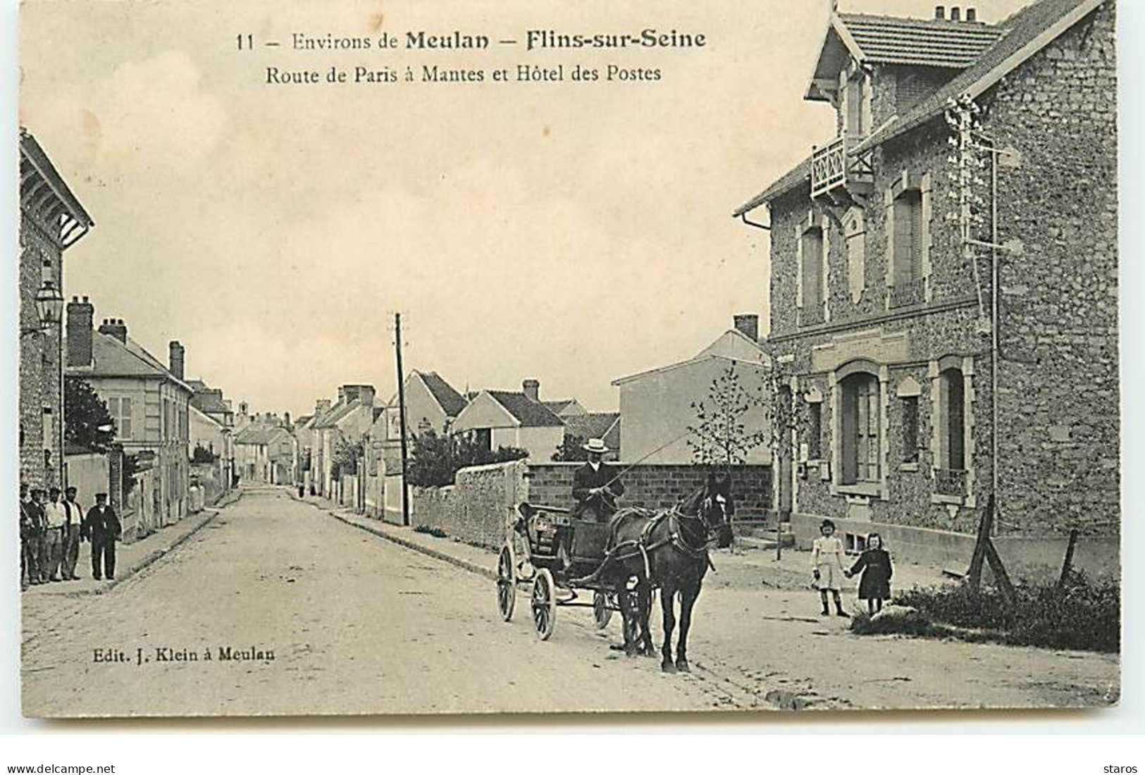 Environs De Meulan - FLINS-SUR-SEINE - Route De Paris à Mantes Et L'Hôtel Des Postes - Flins Sur Seine