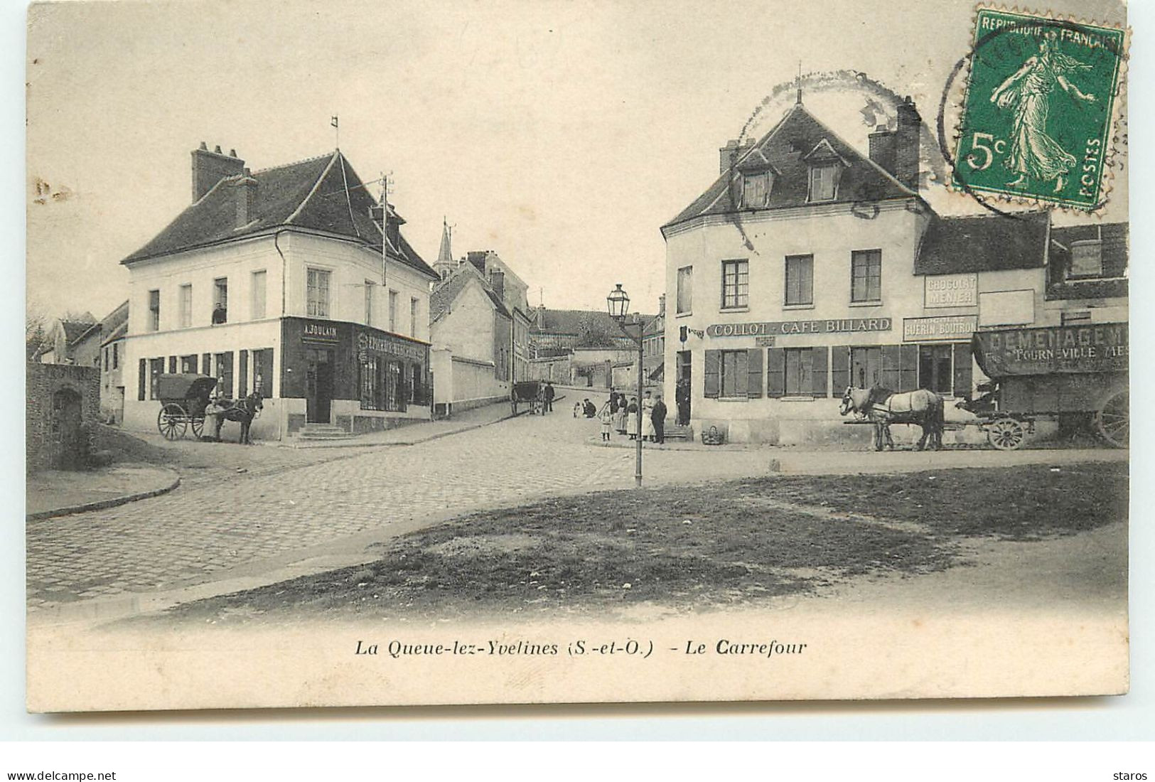 La QUEUE-LES-YVELINES - Le Carrefour - Café, Billard - Chariot De Déménagement Tourneville - Other & Unclassified