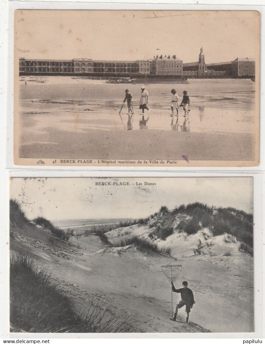 197 DEPT 62 : Lot De 2 Cartes De Berck Plage " Les Dunes " & " L'hôpital Maritime De La Ville De Paris édit. Cap N° 43 - Berck