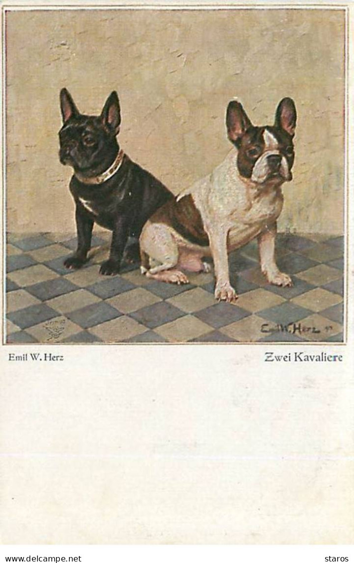 Chiens - Emil W. Herz - Zwei Kavaliere - Deux Bouledogues Français - Dogs