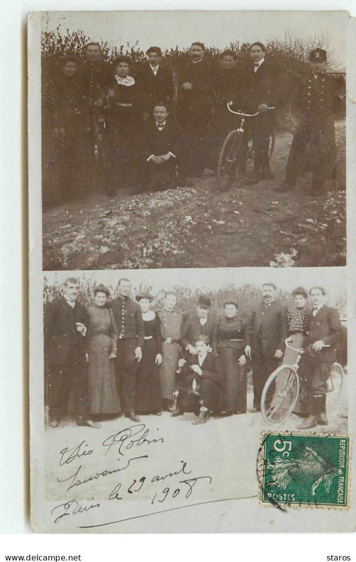 Carte Photo Paris ? - Photo D'un Groupe Autour D'un Vélo - Envoyée à Maison Muteau à Limay - Te Identificeren