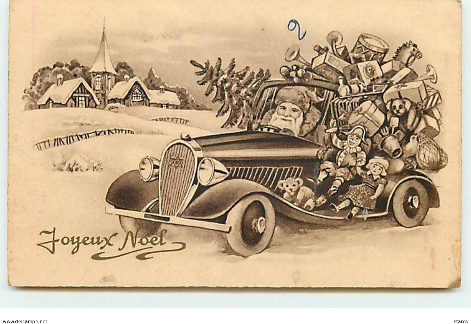 Noël - Joyeux Noël - Père Noël Au Volant D'une Voiture Débordant De Jouets - Autres & Non Classés