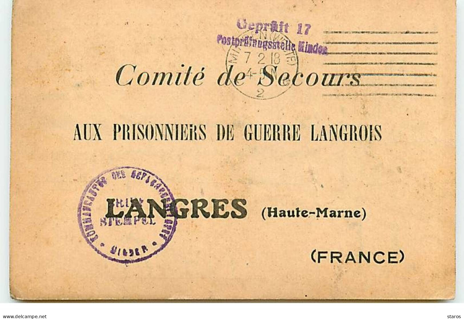 LANGRES - Comité De Secours Aux Prisonniers De Guerre Langrois - Langres