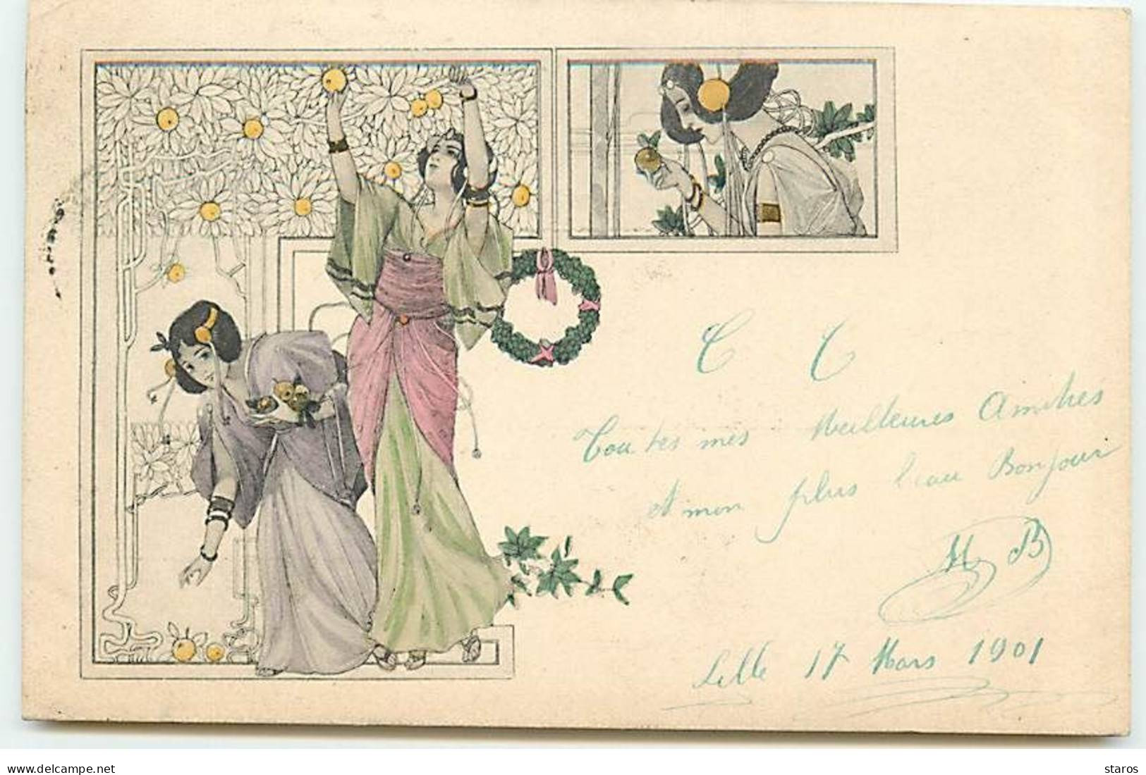 Art Nouveau - Jeunes Femmes Cueillant Des Citrons - 1900-1949