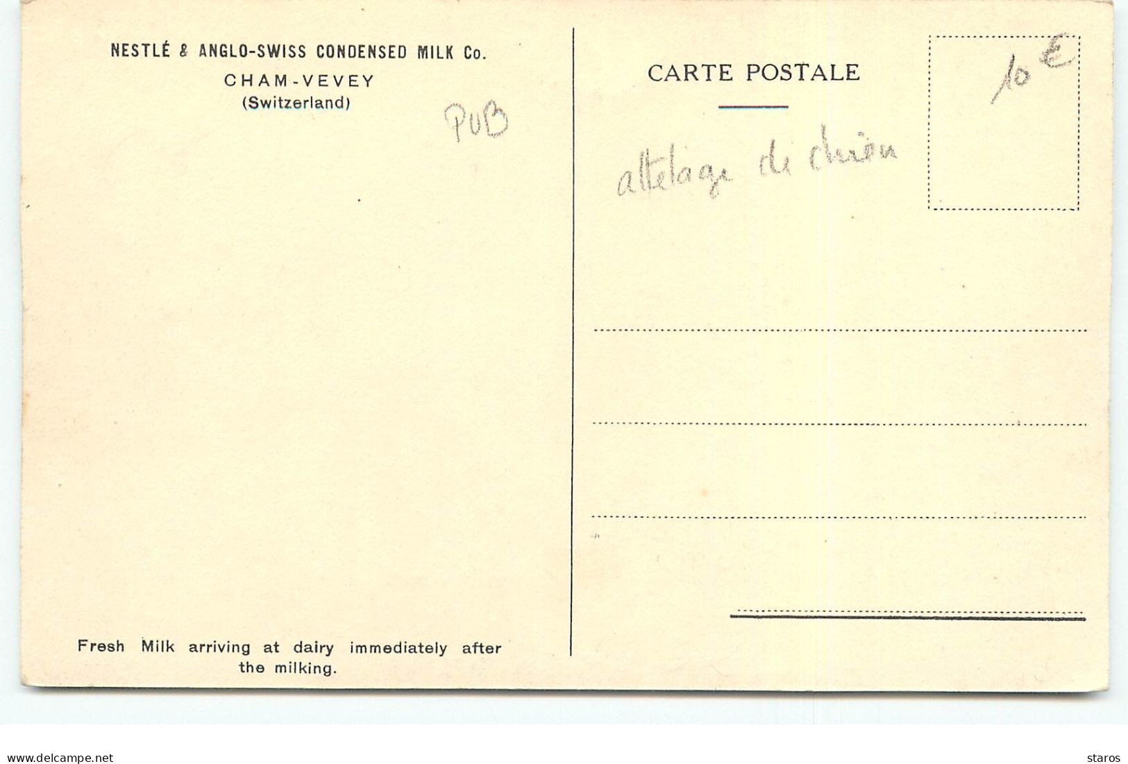 Carte Publicitaire - Nestlé & Anglo-Swiss Condenses Milk Co. - Cham-Vevey - Laiterie - Attelage De Chien - Werbepostkarten